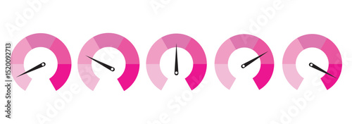 Dashboard colorful speedometer icons set. Tachometer icon isolated. Performance indicator sign. Car speed. Fast internet speed sign. Stock flat vector elements.