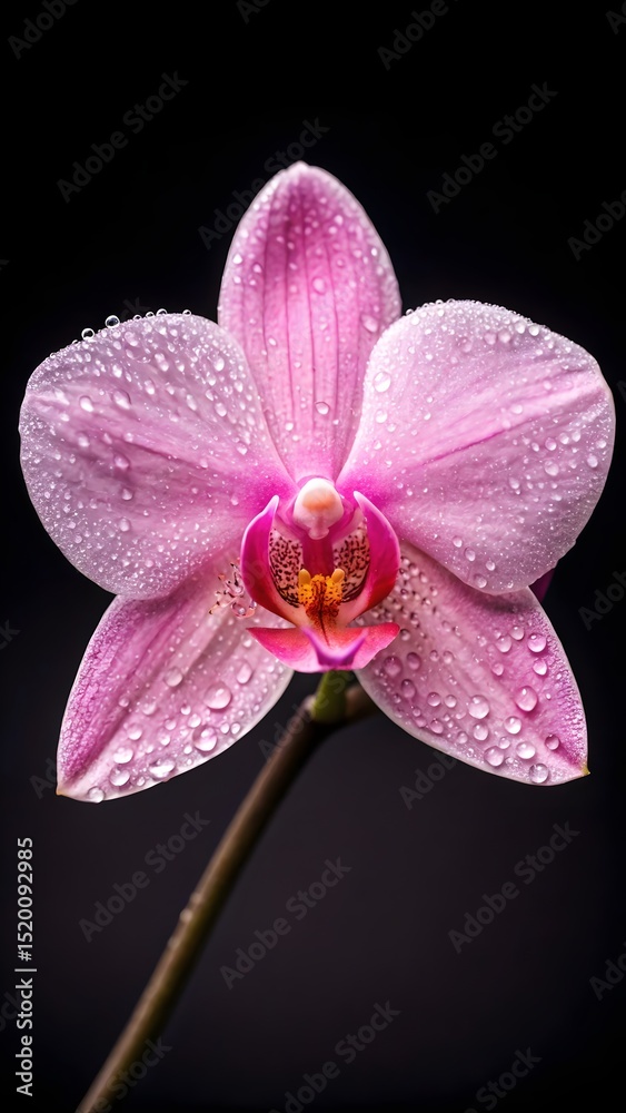Fototapeta premium Pink orchid flower with water droplets on petals