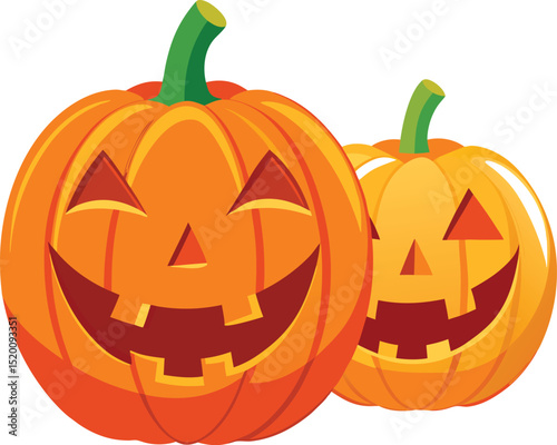 Two Smiling Jack O Lanterns for Halloween Celebration Illustration