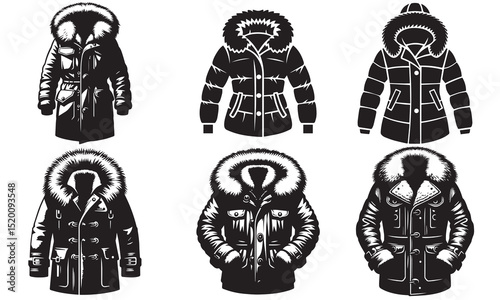Thick Fur-Collared Coat silhouette vector