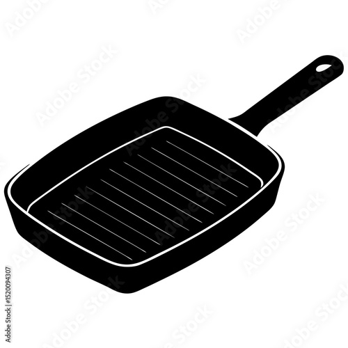 Grill pan with handle kitchenware cooking utensil silhouette vector illustration