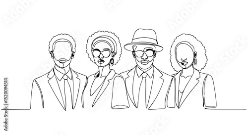 Black people illustration in simple continuous line drawing - Juneteenth and Black History Month one line icon,  Vector PNG and SVG