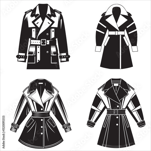 Wide-Cut Trench Coat silhouette vector