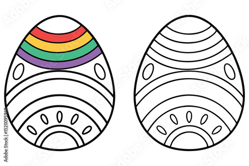 Black outlined egg has rainbow stripes on top; other egg is blank and white