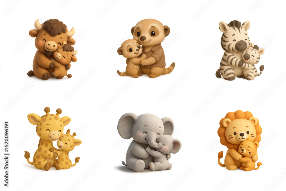 Fototapeta premium Various species of mammals, each with a unique and loving embrace, celebrating the special day.