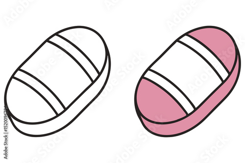 One outlined eraser sits beside a pink colored eraser on a white backdrop
