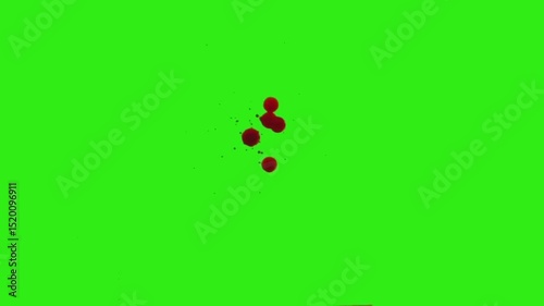 Blood Splatter on a Green Screen, red splash, Different style blood splatter, Blood splashing on the green screen, blood drops slow motion 4K	
