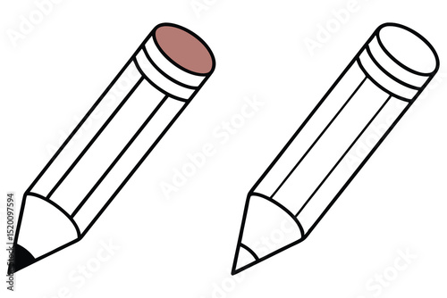 Two monochrome pencils are shown, one with a brown top, on a white background