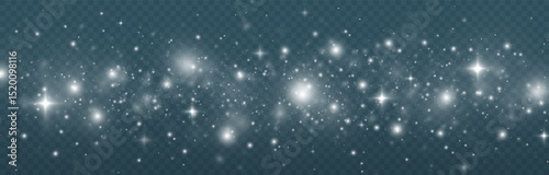 Magic blurred lights with glowing bokeh, glitter particles, and sparkle dust twinkle on a transparent background. Christmas luminous background with floating light and festive shimmer.