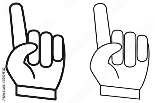Two simplistic foam finger outlines point upward in black and white on a transparent backdrop