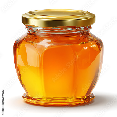 A jar filled with golden honey isolated on a white background ready for consumption