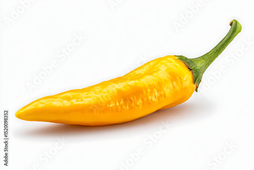 A single vibrant yellow pepper vegetable isolated against a clean white background.