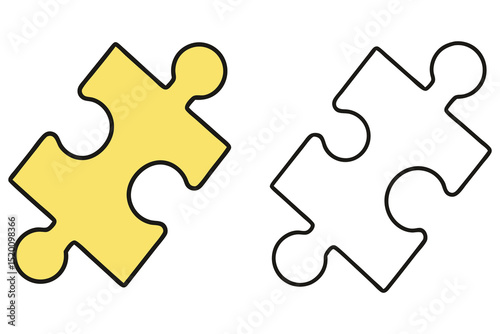 Yellow puzzle piece sits adjacent to a black outline version on a white background