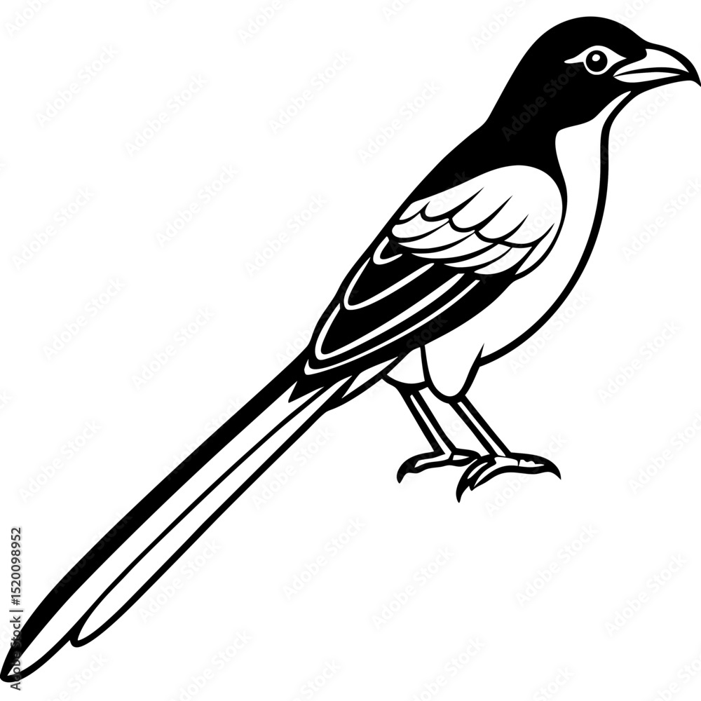 Fototapeta premium Minimalist Racket-tailed Drongo Vector on White