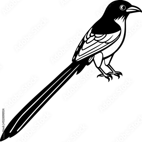 Minimalist Racket-tailed Drongo Vector on White