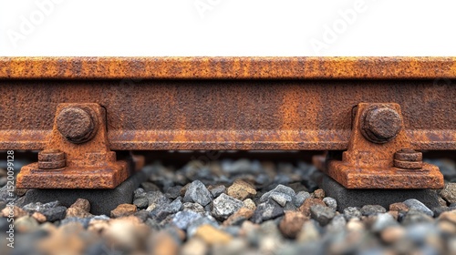 Rusted railway track section on ballast