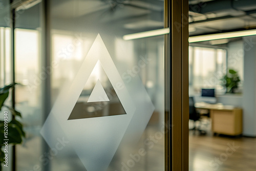 Fototapeta kuchenna Elegant tech-style A logo on frosted glass panel in software dev office lobby