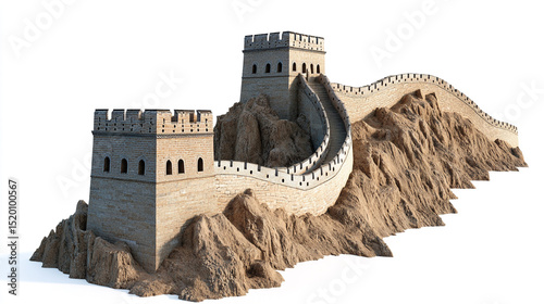Majestic Great Wall of China isolated on White