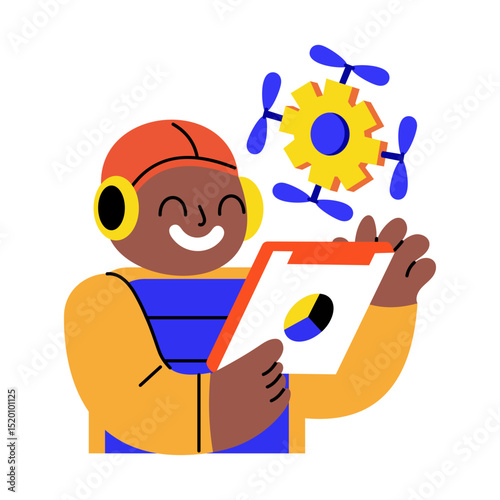 A flat style illustration showing ai technician