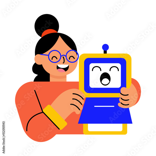A flat style illustration showing a person with ai assistant