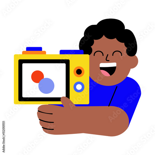A flat style illustration showing a person using smart camera