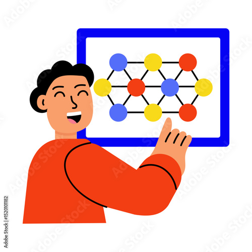 A flat style illustration showing a neural network