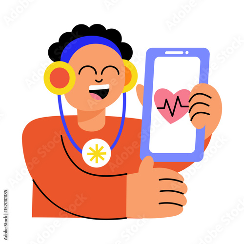 Flat style illustration showing a character using a health tracker
