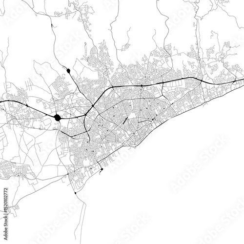 Monochrome city map with road and train network of Limassol, Cyprus	
