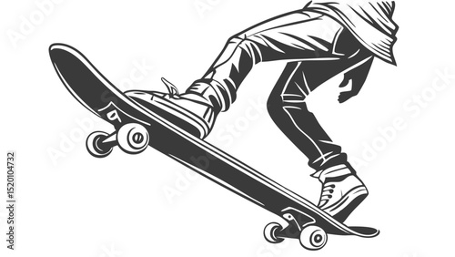 Skateboarder vector illustration, skateboarding trick, skate park graphic design, extreme sport art, skater style