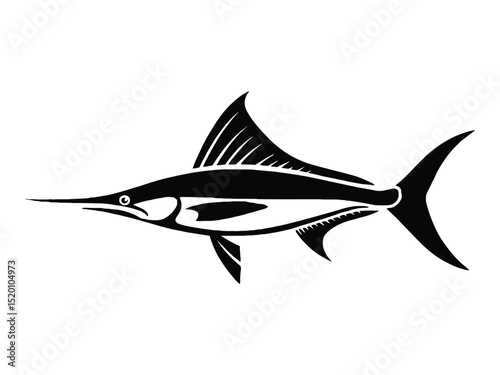 Black Marlin Fish Silhouette: Ocean Wildlife and Sport Fishing Icon

