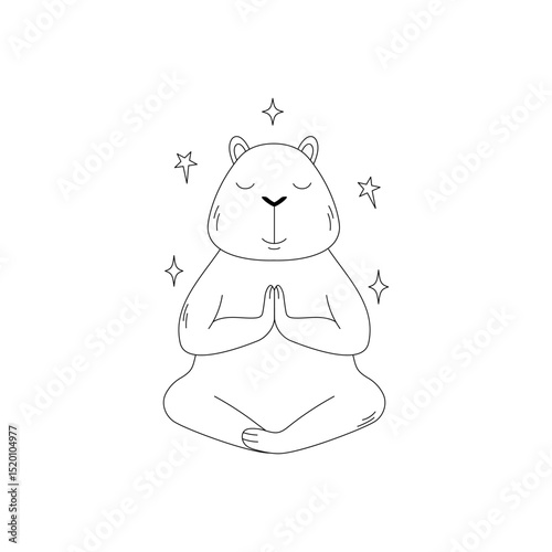 Capybara in a meditative pose surrounded by  stars