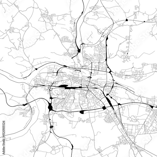 Monochrome city map with road and train network of	Regensburg, Germany