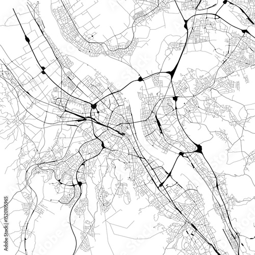 Monochrome city map with road network of	Bonn, Germany