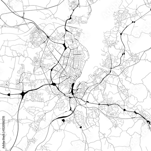 Monochrome city map with road network of	Kiel, Germany