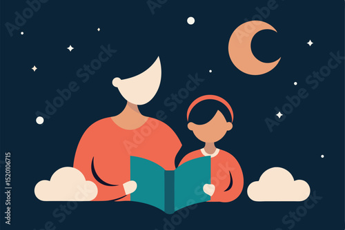 Parent reading bedtime story to child vector illustration
