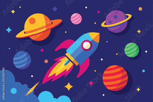 cartoon rocket in space