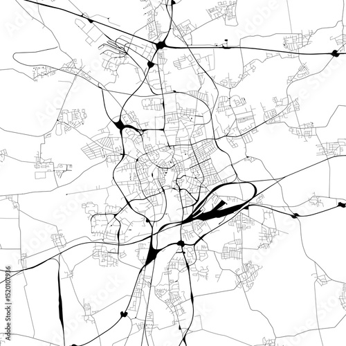 Monochrome city map with road network of	