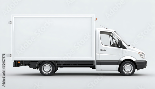 Side view of a modern white delivery van with blank space for product promotion