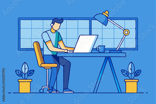 Office work, focus scene, workspace environment, work efficiency, focused work, work progress, professional task, development, work flow, work management.