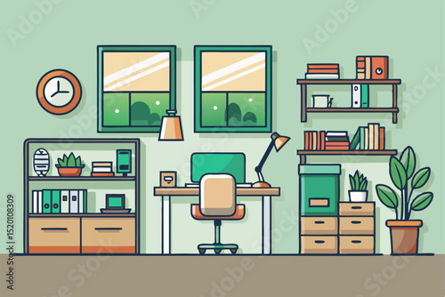 Workspace, personal office area, workspace layout, work efficiency, individual workspace, work progress, professional development, personal task, work management, layout management.