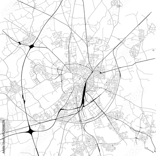 Monochrome city map with road network of	Münster, Germany