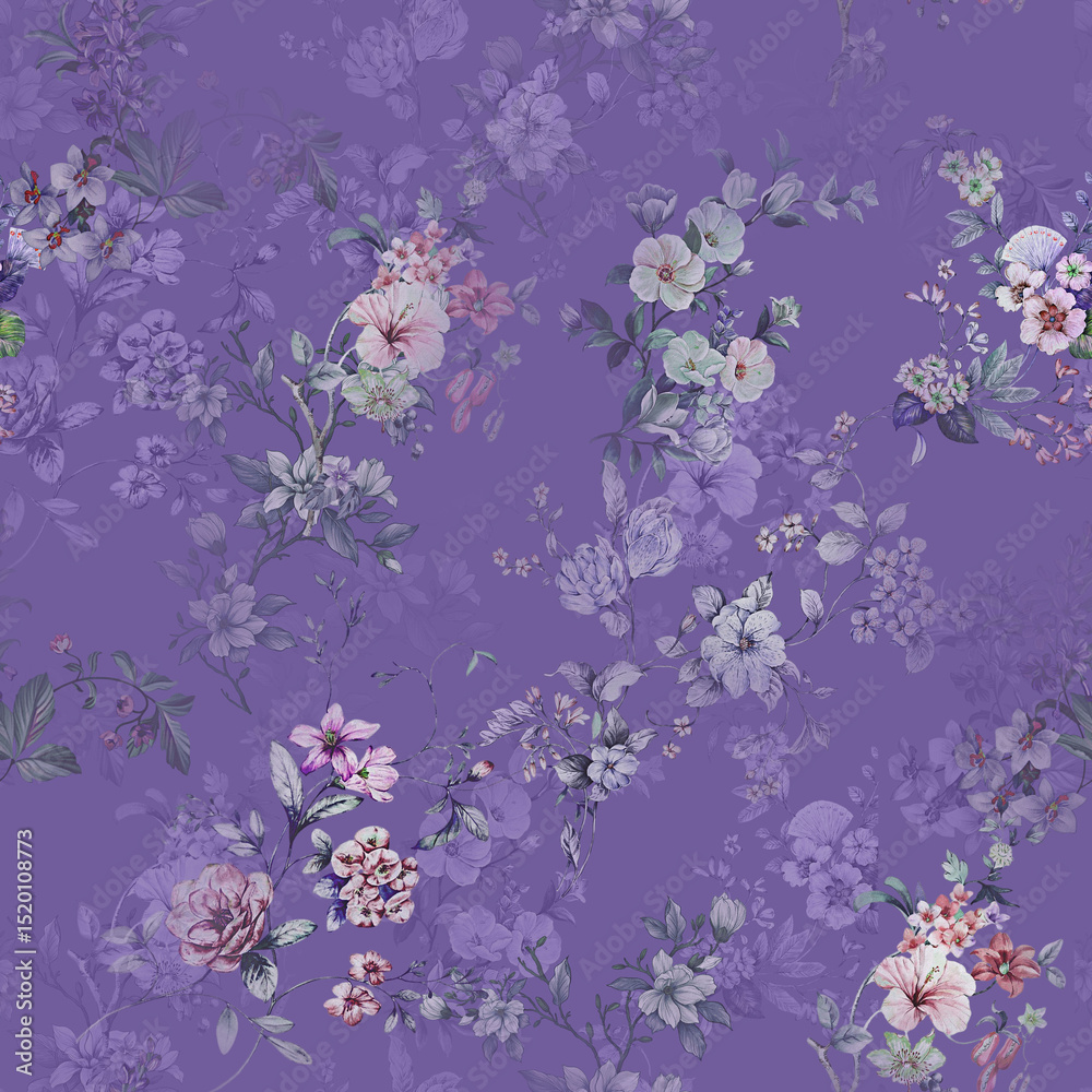 Obraz premium Modern floral repeat pattern with abstract style flowers