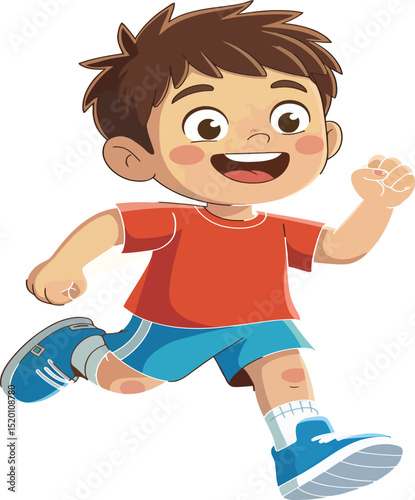 Happy boy running cartoon illustration joyful child active kid sport fun playful energy healthy lifestyle preschool movement
