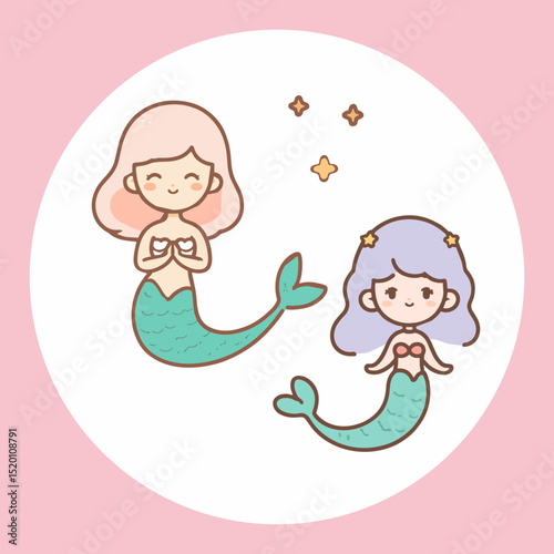 Mermaid, Siren flat vector image in naive style
