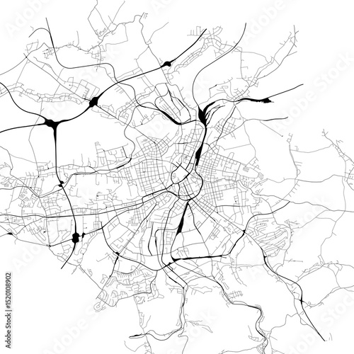 Monochrome city map with road network of	Chemnitz, Germany