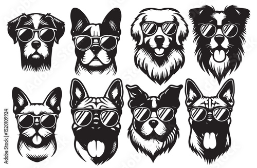 black and white set of dogs for logos