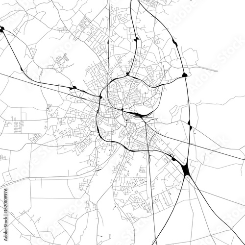 Monochrome city map with road network of Oldenburg, Germany