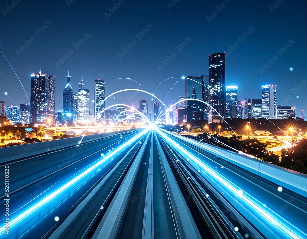 Fototapeta premium Futuristic city highway at night (1)