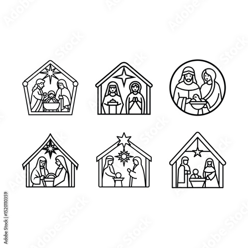 Nativity Scene Icon Vector | Christmas Religious Graphic Design File