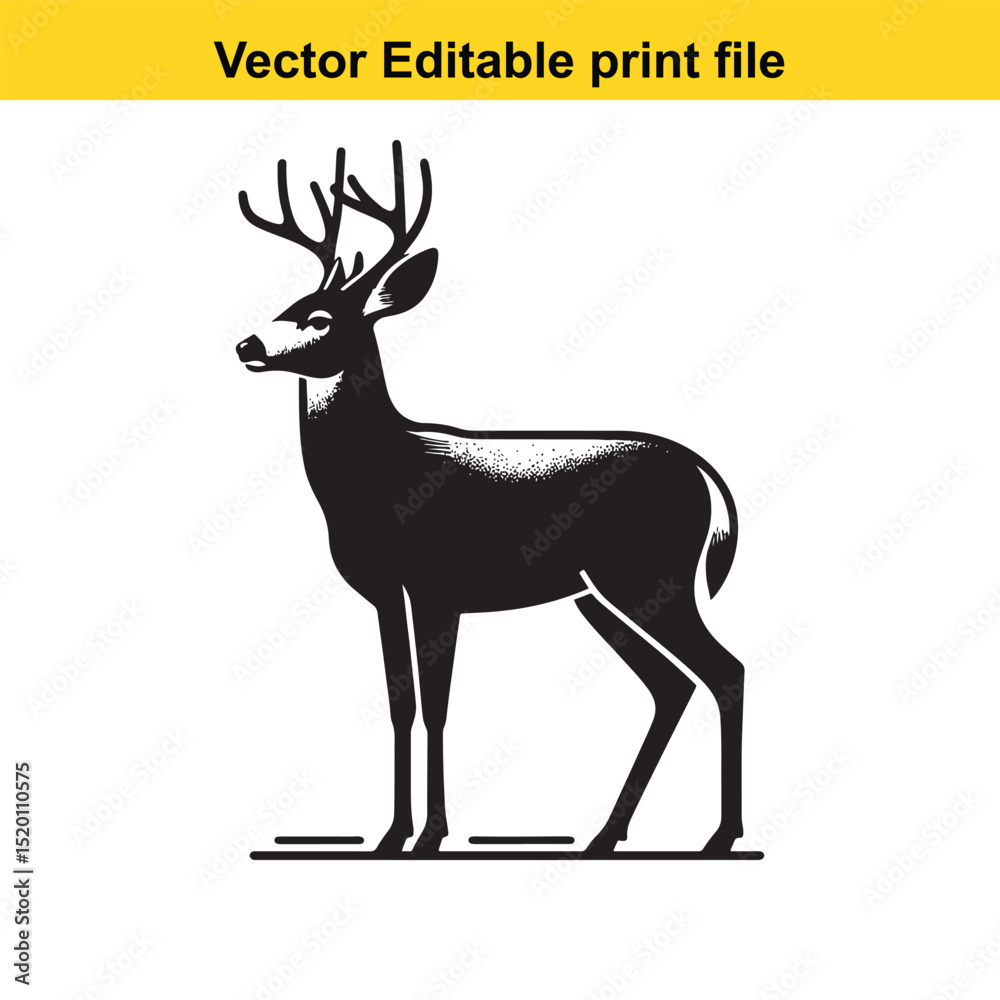 Fototapeta premium Majestic Mule Deer Silhouette: A Vector Editable Print File
